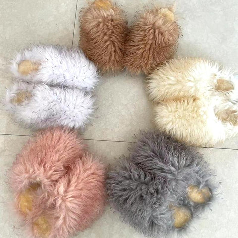 Fake Lamb Skin Slides Long Hair Faux Mongolian Sheep-BS01264-Veeddydropshipping