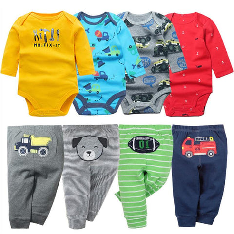 2022 4PCS Baby Bodysuits+4PCS Baby Pants Infant Striped Newborn Ropa Bebe-TB00332-Veeddydropshipping