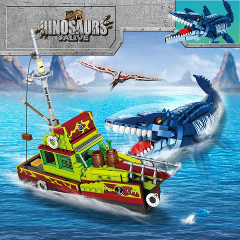 Building Blocks Dinosaur Ideas MOC Animal Escape Mosasaurus Ocean-TB01487-Veeddydropshipping