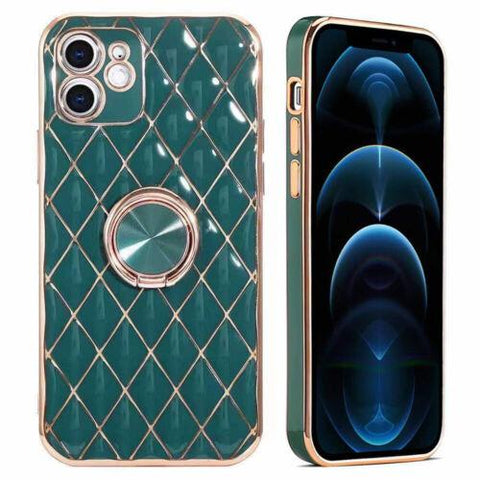 Fahsion Bling Soft TPU Case Cover + Metal Ring Stand for iPhone 14 13 12 11 Pro-PA00169-Veeddydropshipping