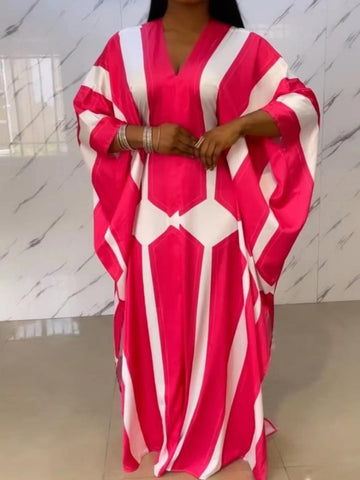 Fashion  African Women V-neck Long Dress-WF01704-Veeddydropshipping
