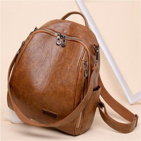 Chains Backpack Female Ins Student Oil Wax Leather Shoulder Bag Travel-BS00030-Veeddydropshipping
