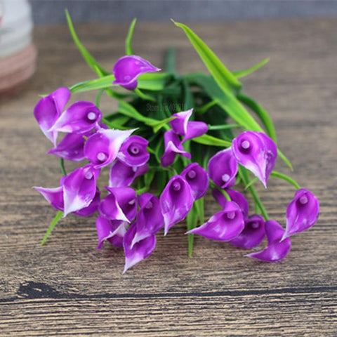 mini artificial calla with leaf plastic fake-HA00724-Veeddydropshipping