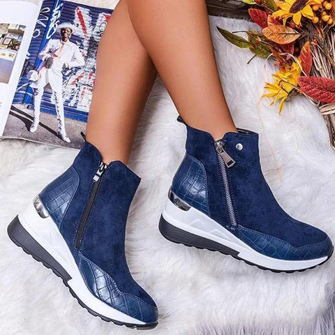 Winter High Top Vulcanize Shoes Women Platfrom Wedges Shoes Zipper Chunky-BS00974-Veeddydropshipping