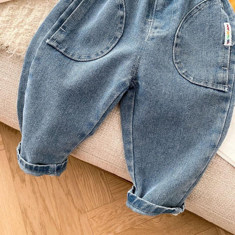 Kids Boy Jeans 0-6Years Children Cargo Denim Pant Solid Color Elastic-TB01265-Veeddydropshipping