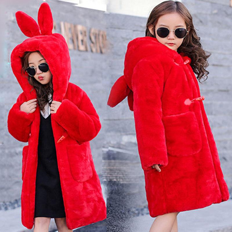 Kids Winter Coat Girls Faux Fur Thick Warm Hooded Jacket-Veeddydropshipping