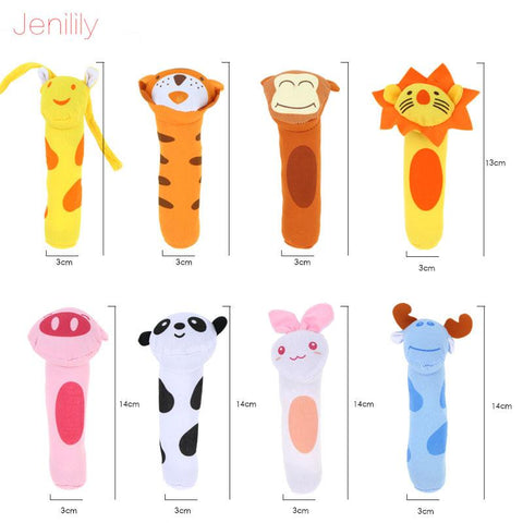 8 Styles Animal Shape Hand Bell Ring Rattles Plush Soft BB Stick Toys-TB00524-Veeddydropshipping