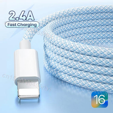2.4A USB Fast Charging Cable For iPhone 14 13 12 11 Pro Max XS 6s 7 8 Nylon Braided Mobile Phone-PA01020-Veeddydropshipping