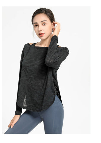 Long Sleeve Yoga Shirts for Women Loose Sports Tee Crop Top Sports Top Women -OS00742-Veeddydropshipping