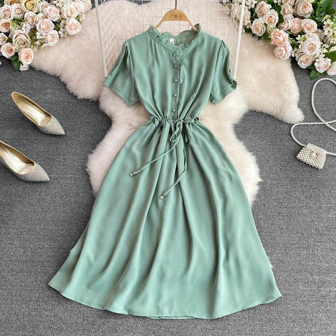 Women Fashion Mullet Hem Short Sleeve Slim Dress-WF00047-Veeddydropshipping
