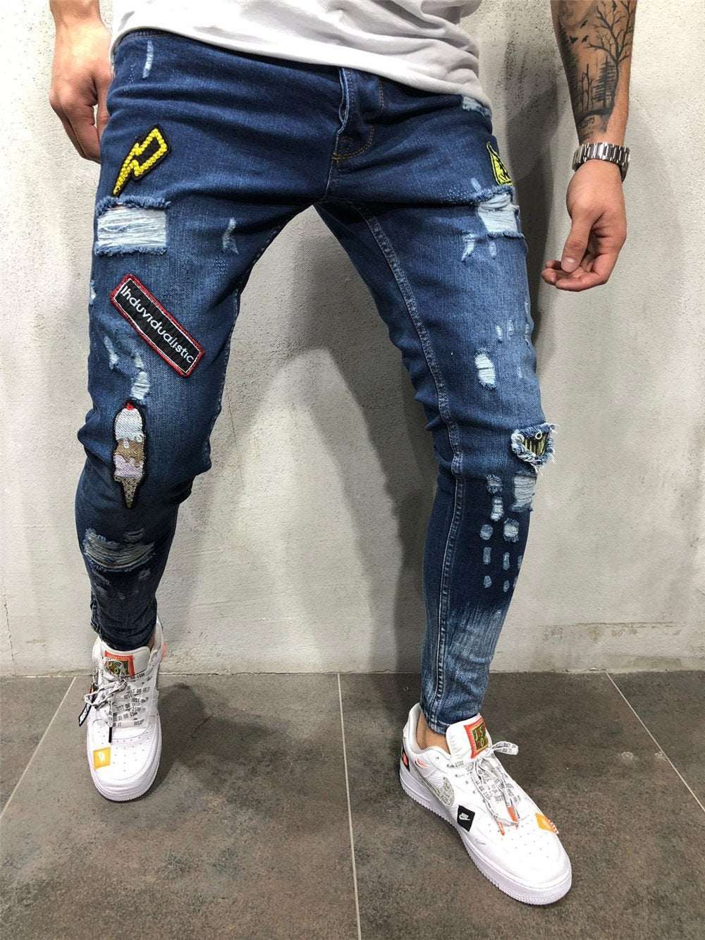 Hole Ripped Denim Jeans for Men Hip Hop Slim Fit Streetwear-Veeddydropshipping