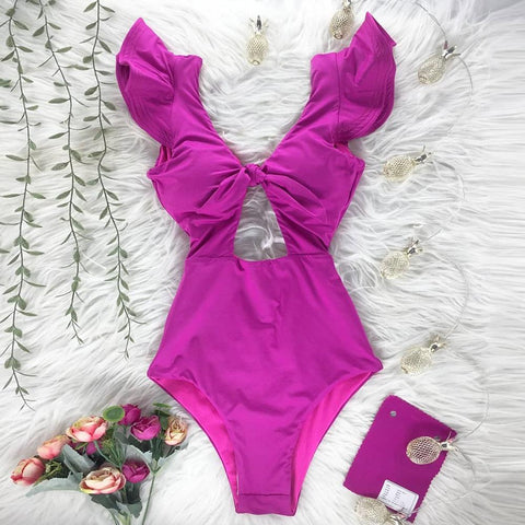 2022 New Sexy Ruffle Print Floral One Piece Swimsuit Off The Shoulder Swimwear-OS00046-Veeddydropshipping