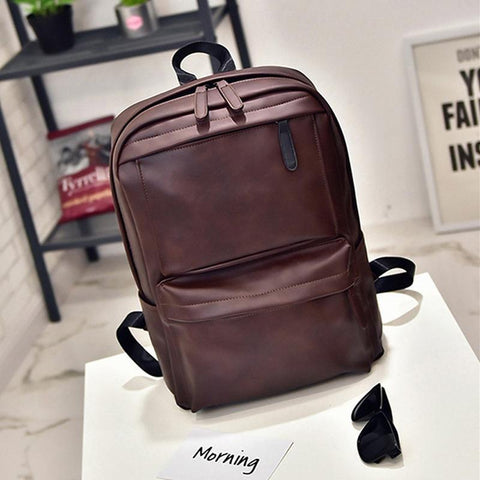 Style PU Leather Backpack Double Bib Horizontal Pull Backpack Computer Bag-BS00059-Veeddydropshipping