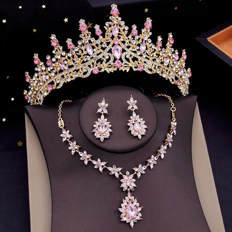 Luxury Crystal Crown Jewelry Sets Bridal Necklace Earring Set  -JW00294-Veeddydropshipping