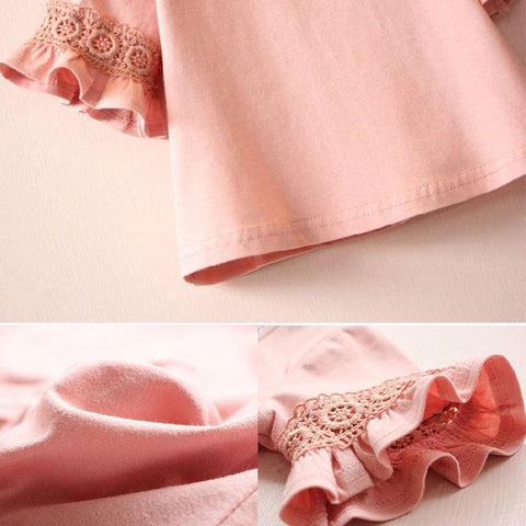 Girls Baby T-shirt Round Neck Lace Short Sleeve-Veeddydropshipping