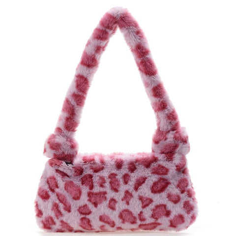 Female Winter Plush Underarm Bags Leopard Zebra Pattern-BS00122-Veeddydropshipping