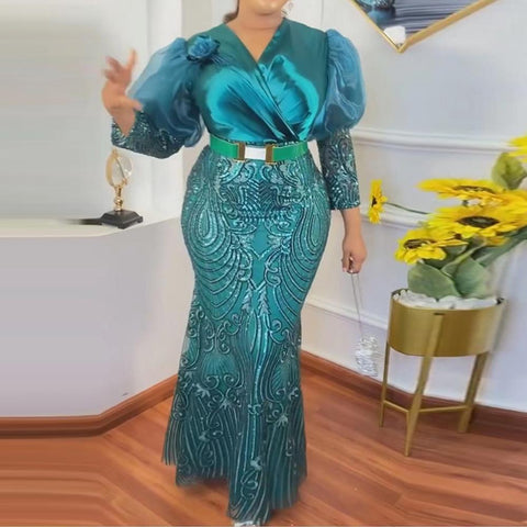 African Plus Size Lace Dresses For Women-WF01524-Veeddydropshipping