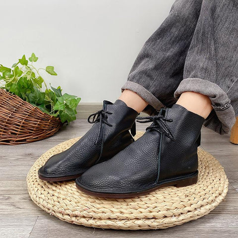 Shoes For Women Short Boots Lace Up Flat Sole Soft-BS01051-Veeddydropshipping