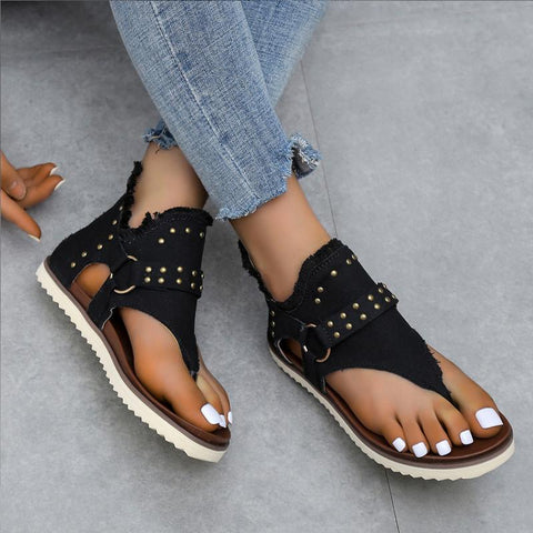 Women Chic Star Print Gladiator Sandals Ladies Punk Rivet Stud-BS00836-Veeddydropshipping