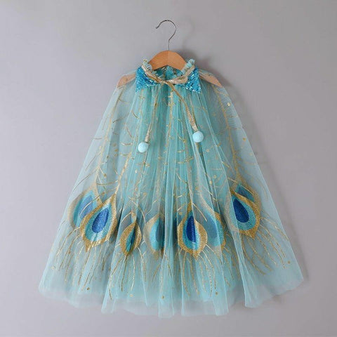 Peacock Girl Princess Party Costume Tulle Cape Cloaks Halloween Dress-TB00831-Veeddydropshipping