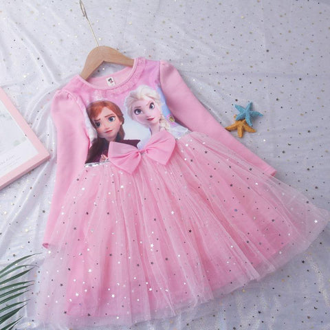 Girls Frozen Princess Dress Baby Girl Elsa Long Sleeve Pure Cotton Dress-TB00838-Veeddydropshipping