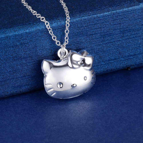 925 Stamp Silver color lovely Kitty cat Pendant Necklace-JW01286-Veeddydropshipping