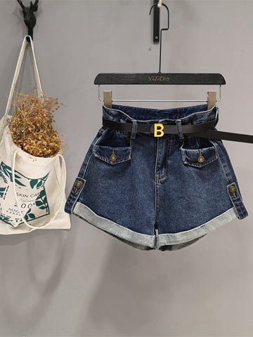 Loose Wide-Leg A- Line Denim Shorts Women-WF00621-Veeddydropshipping