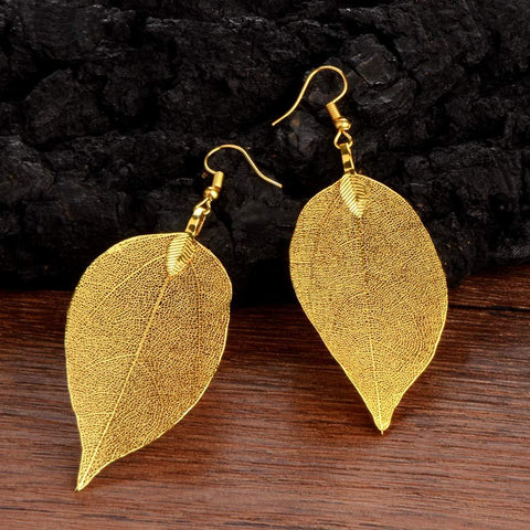 Fashion Design Big Natural Real Leaf Earrings Dangle Drop -JW01436-Veeddydropshipping