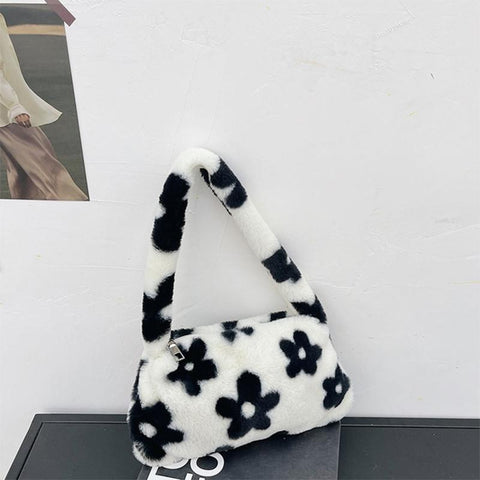 Female Winter Plush Underarm Bags Leopard Zebra Pattern-BS00122-Veeddydropshipping