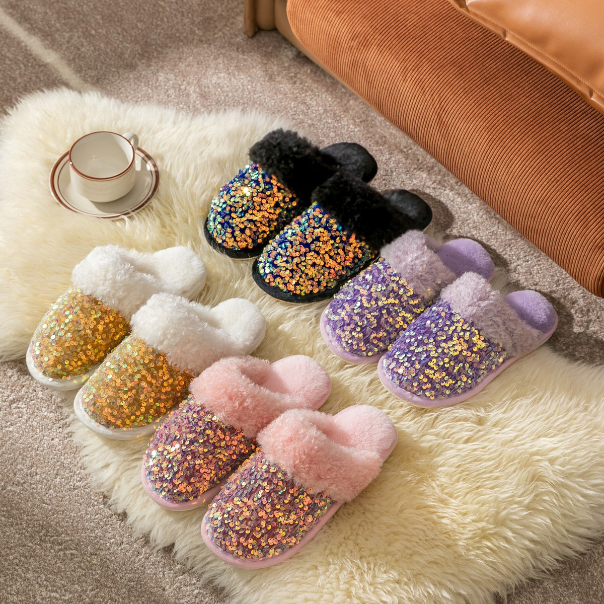 Women Blingbling Slippers Women Sequins Plush-BS01260-Veeddydropshipping