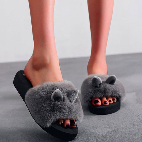 Slippers Women Slip-on Open Toe Flat Warm Winter Slipper-BS01110-Veeddydropshipping