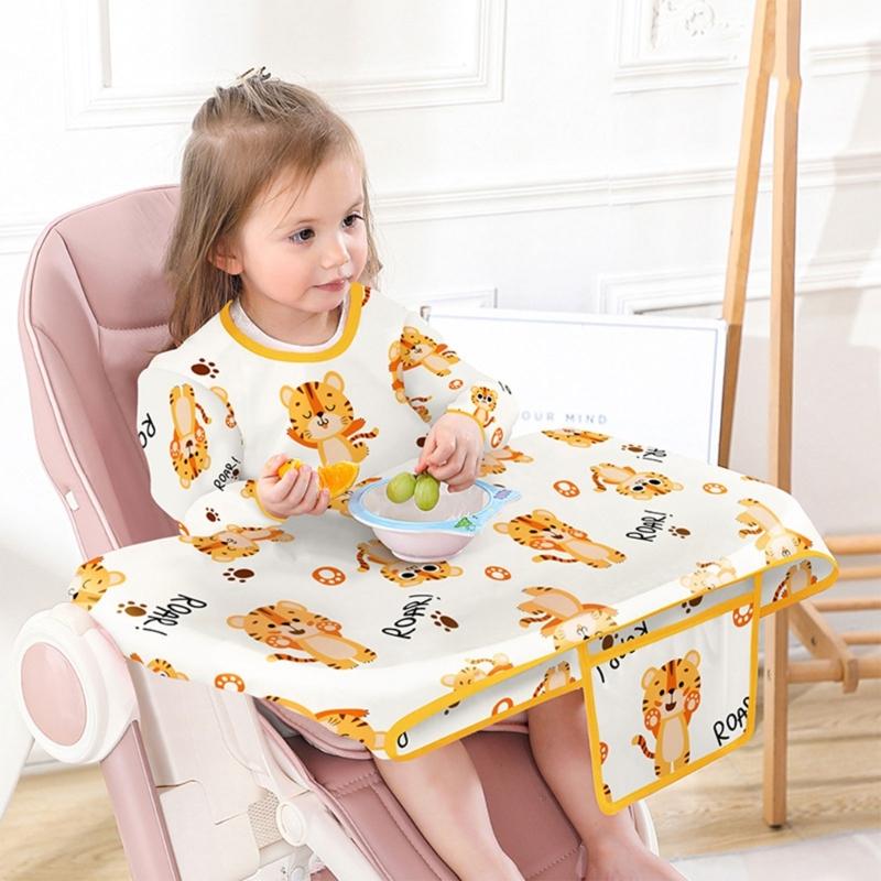 Weaning Bib Attaches &amp; Fully Cover to Baby Highchair Long Sleeves-Veeddydropshipping-3