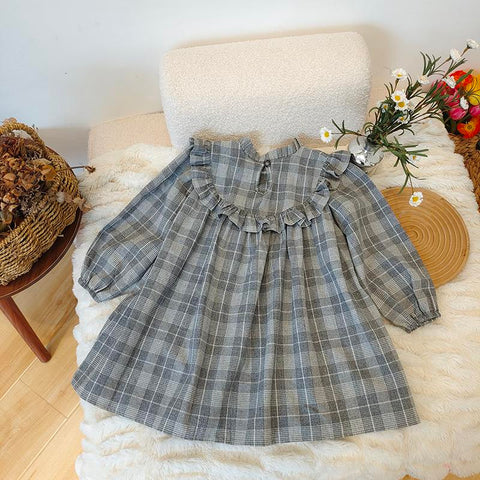 2022 Autumn Children Girls Dress Vestido New Long Sleeve Linen Cotton-TB00883-Veeddydropshipping