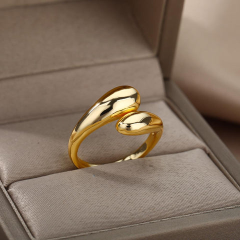 Stainless Steel Smooth Double Ball Beads Rings For Woman Open-JW01389-Veeddydropshipping
