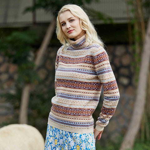 Women Sweater Wool Turtleneck Pullover Knitted Sweater-WF00082-Veeddydropshipping