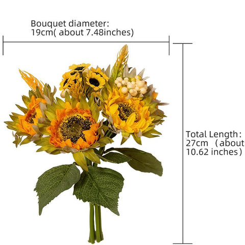 Sunflower Artificial Flowers Silks Bouquet For Wedding-HA00710-Veeddydropshipping