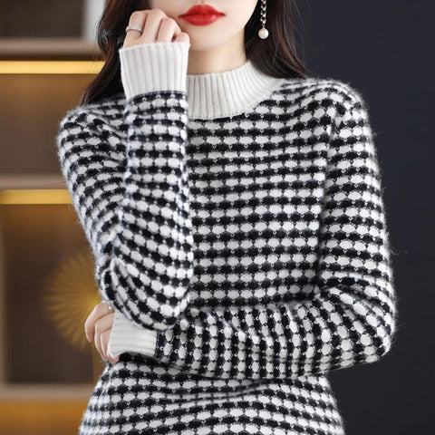 Knitwears Sweater Women Cashmere Pullovers Wool Plaid Knit-WF00068-Veeddydropshipping