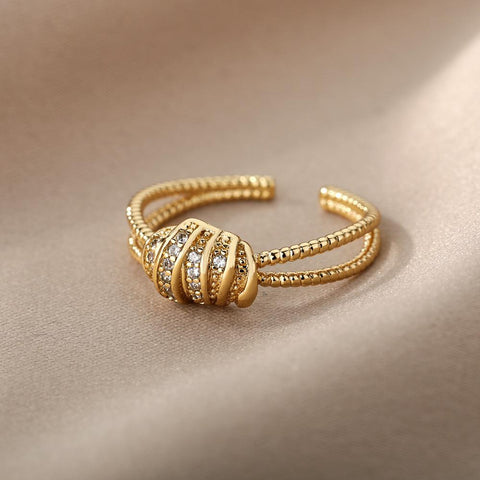 Zircon Cross Wrap Rings For Women Steel Adjustable Finger Ring-JW01404-Veeddydropshipping