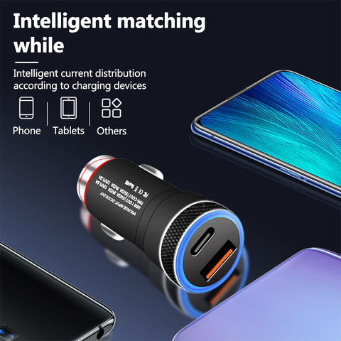 60W USB Type C Car Charger QC 3.0 P 6A USB PD Fast Charging-PA01192-Veeddydropshipping