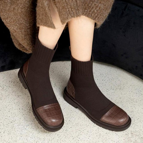 Socks Boot Classic Thickheeled Boot British Style-BS01058-Veeddydropshipping