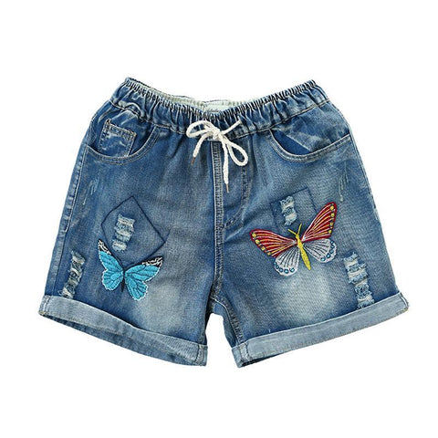 Elastic Waist Denim Shorts Women pants-WF00524-Veeddydropshipping