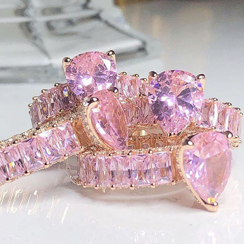 geometry Pink Zircon Water Drop Stone Rings  -JW00439-Veeddydropshipping