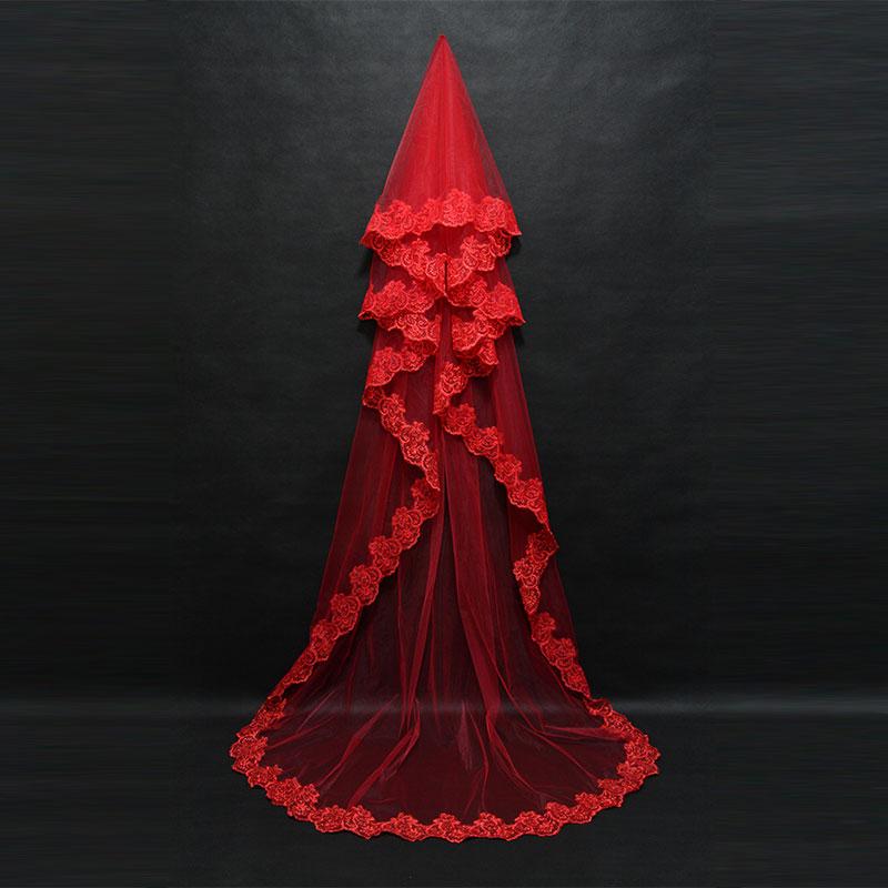 One Layer Lace Edge Catherdal Wedding Veil-WF01459-Veeddydropshipping