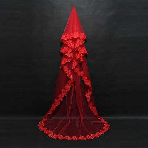 One Layer Lace Edge Catherdal Wedding Veil-WF01459-Veeddydropshipping