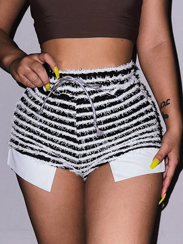Hairy Side Split Shorts Women Mini Bottoms-WF00636-Veeddydropshipping
