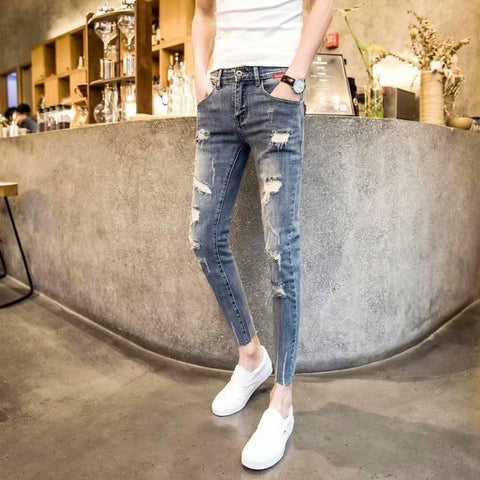 Luxury Denim Stretch Skinny Pants Ripped Slim Black-MF00657-Veeddydropshipping