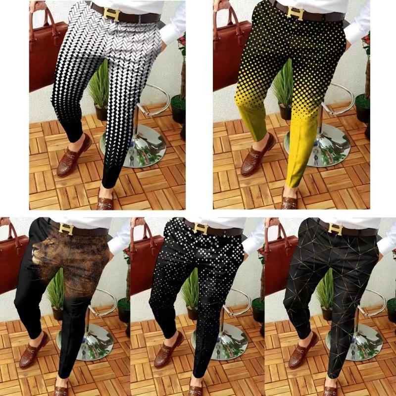 Suit Pants Zipper Retro Striped Plaid Print Straight-MF00400-Veeddydropshipping