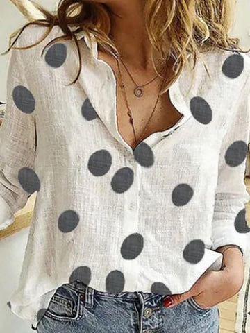 Elegant Linen Shirtsl Solid Button Lapel Blouses Shirts-WF00069-Veeddydropshipping