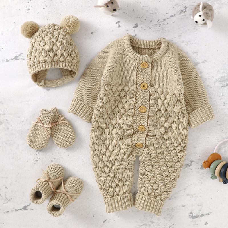 Newborn Baby Romper Shoes Gloves Set Knit Girl Boy Jumpsuit Boot-TB00297-Veeddydropshipping-6