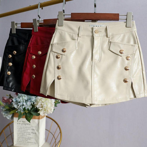 Leather Women High Waist Wide Leg Shorts-WF00574-Veeddydropshipping